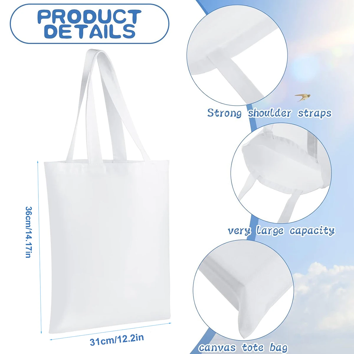 6 buah tas jinjing kanvas puti - Tote Bag Sublimation ulasan dan harga